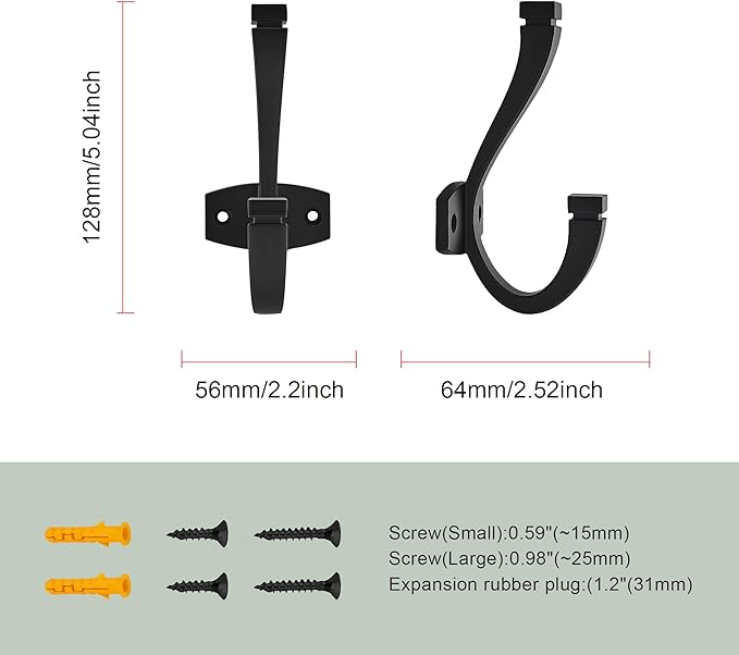 SAILING Coat Hooks - 5 Pack Matte Black Towel Hooks Robe Hooks Decorative Wall Hooks for Bathroom Bedroom Kitchen Towel Robe Clothes Cabinet Closet Bathroom Hardware