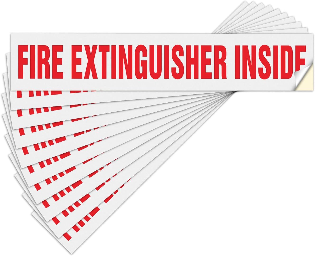 T&R Fire Extinguisher Inside Sign Stickers - 10 Pack - 9" x 1.7" Self-Adhesive Vinyl Reflective, UV resistant, Waterproof, Fade and Scratch Resistant, Suitable for Vehicles Indoor and Outdoor - White