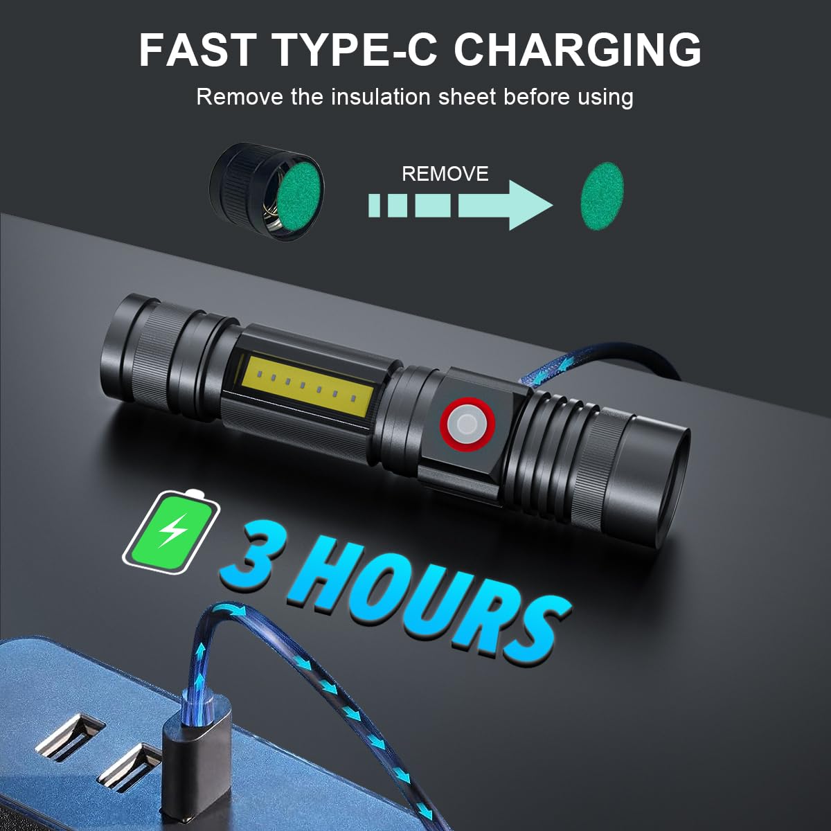 iToncs USB Rechargeable Flashlight, High Lumens, Waterproof, 4 Modes, 2 Pack, Aluminum, Tactical Flashlights with Holsters
