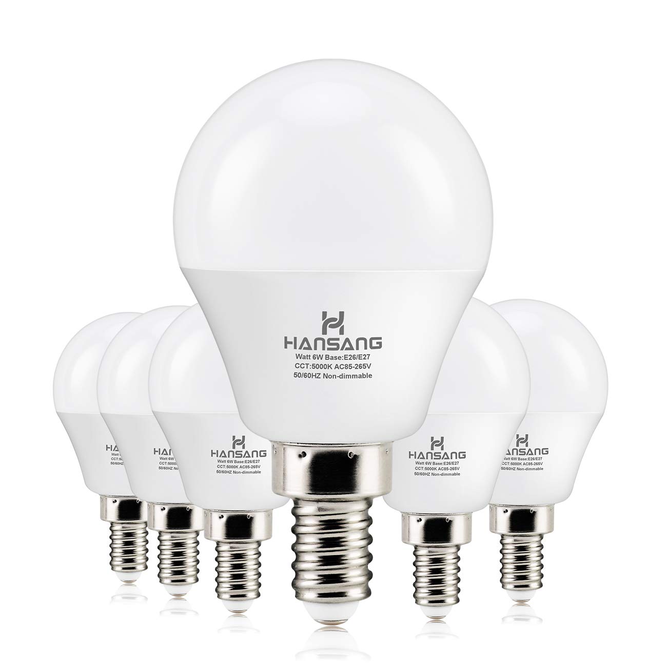 hansang E12 LED Bulb, 60W Equivalent, Daylight 5000K, 600 Lumen, 6 Pack, Eye Protection, Non-dimmable, Candelabra