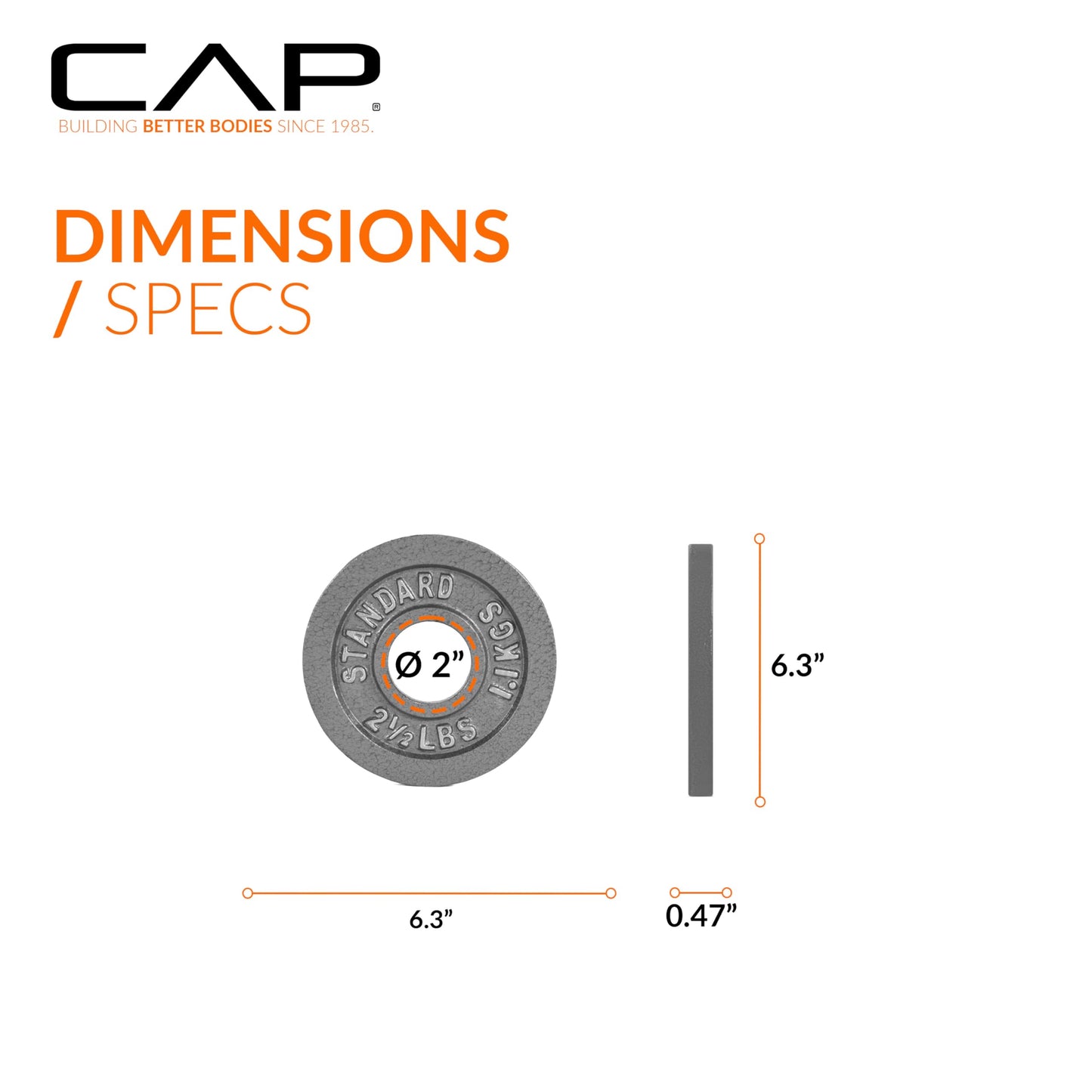 CAP Barbell Olympic 2-Inch Weight Plate, Gray, 2.5 LBS - 6 Plate Set