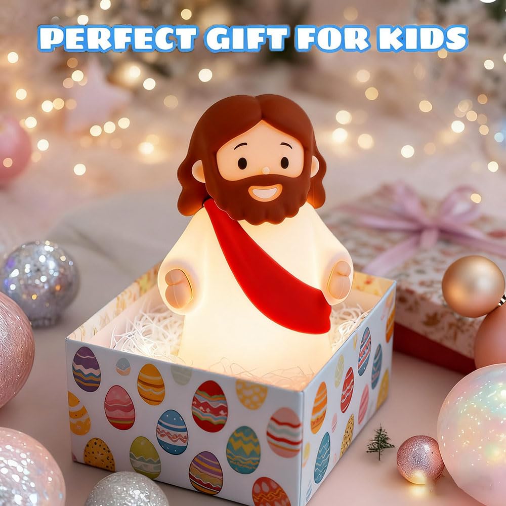 Magical Jd Little Jesus Night Light Mini Jesus Silicone Lamp Dimmable Nursery Nightlight For Kids Rechargeable Bedside Touch Lamp Perfect For Christmas  Easter And Baptism Gifts (Red)