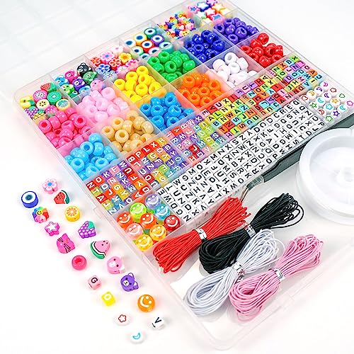 Dowsabel Bracelet Making Kit, Beads for Bracelets Making Pony, Kandi, Polymer Clay, Smile Face & Letter Beads for Jewelry ...