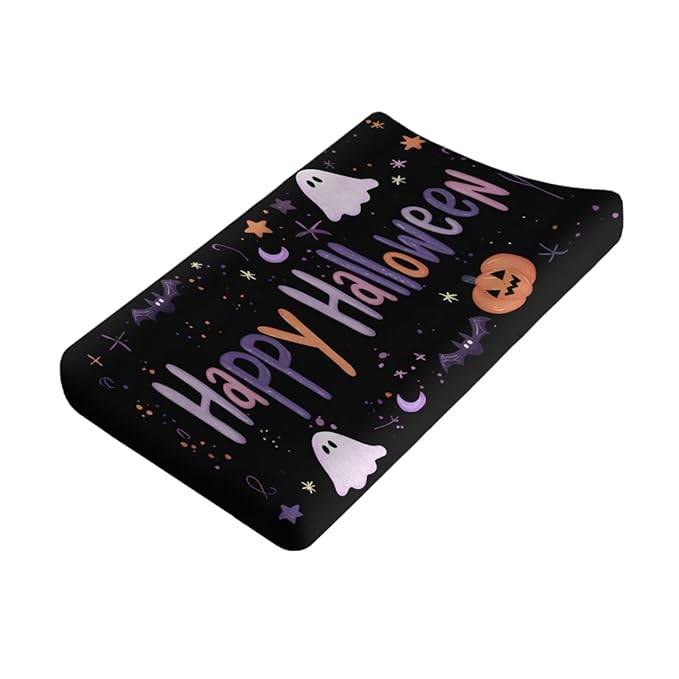 Halloween Pumpkin Bats Fall Holiday Moon Stars Pattern Baby Changing Pad Cover, Unisex Halloween Nursery Diaper Changing Table Pad Mat Sheet for Boys Girls-16x32