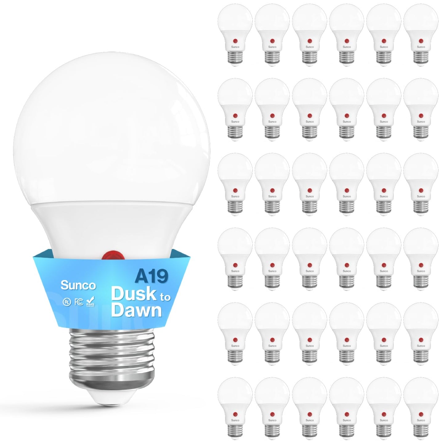 Sunco 36 Pack Dusk To Dawn Led Outdoor Light Bulb A19  Photocell Automatic For Exterior Lighting  800 Lm  9W (60W Eqv.)  4000K Cool White  Auto On/Off Sensor  Ip65 Rated Ul.