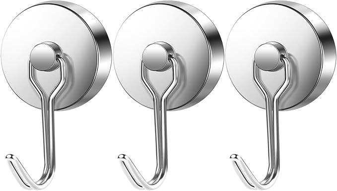 LOVIMAG Hooks, 120lbs+ Magnetic Magnet Hook 2025 Cruise Cabin Ship Essentials Heavy Duty Strong Refrigerator Fridge Hanging for Classroom Beach Vacation Kitchen Grills Home Mug Hanger (3 Pack), Silver
