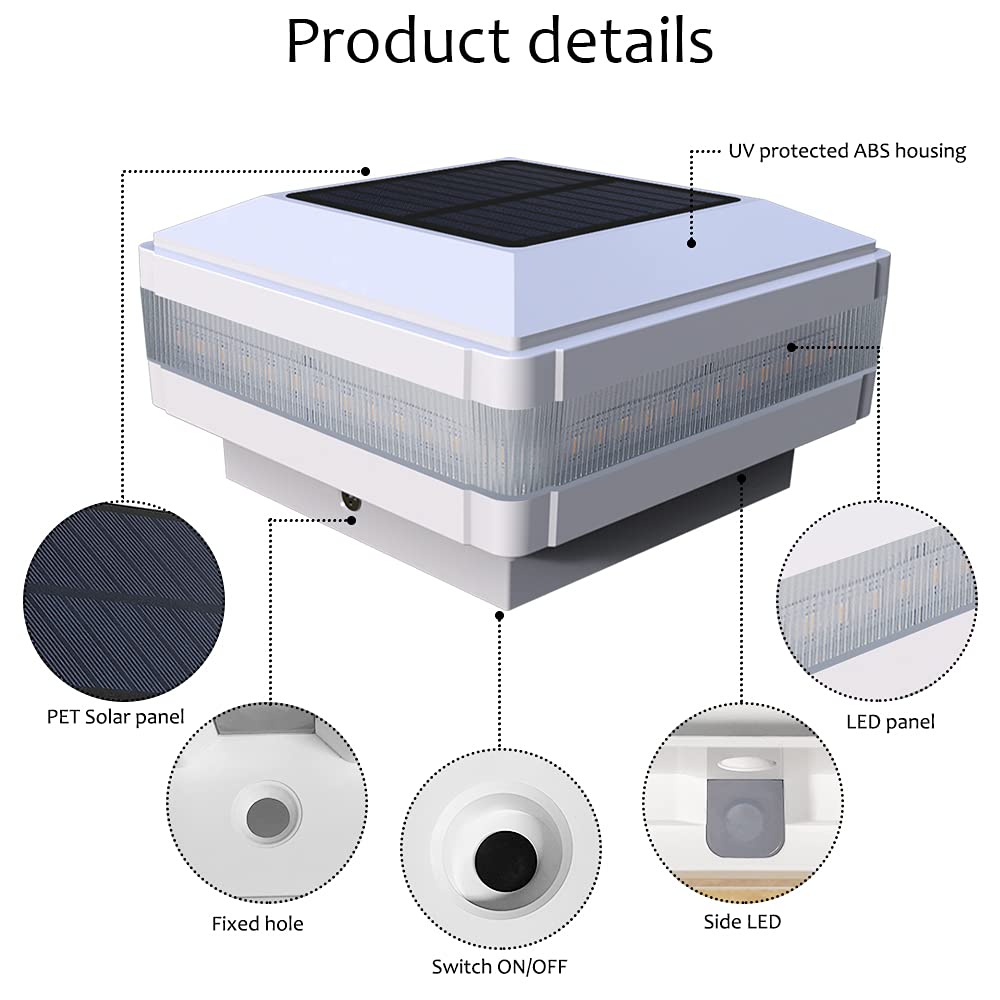 Indarun Solar Post Lights - 52 Leds, 160 Lm, Ip65 Waterproof, Fits 4X4/5X5/6X6 Posts, White, Model Ws142W
