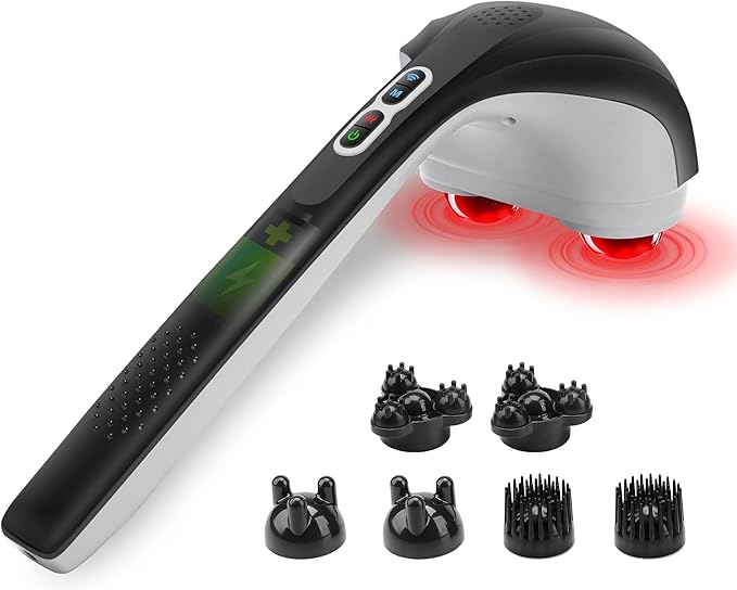 Snailax Cordless Handheld Back Massager with Heat, Deep Tissue Percussion Massager, 3 Sets of Dual Pivoting Heads,Recharge...