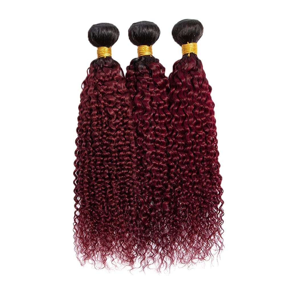 Peenoll 26 28 30 Inch Jerry Curly Wave Human Hair Bundles Omber Burgundy 99J Weave Bundles Human Hair 12A Unprocessed Brazilian