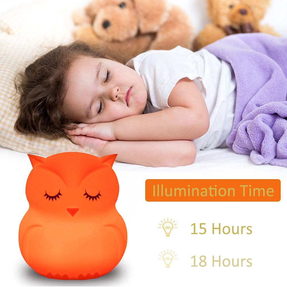 Tianhaixing Big Owl Night Light - Rechargeable Led Silicone Lamp, Adjustable Brightness, 9 Colors, White, Model Thx8859-6