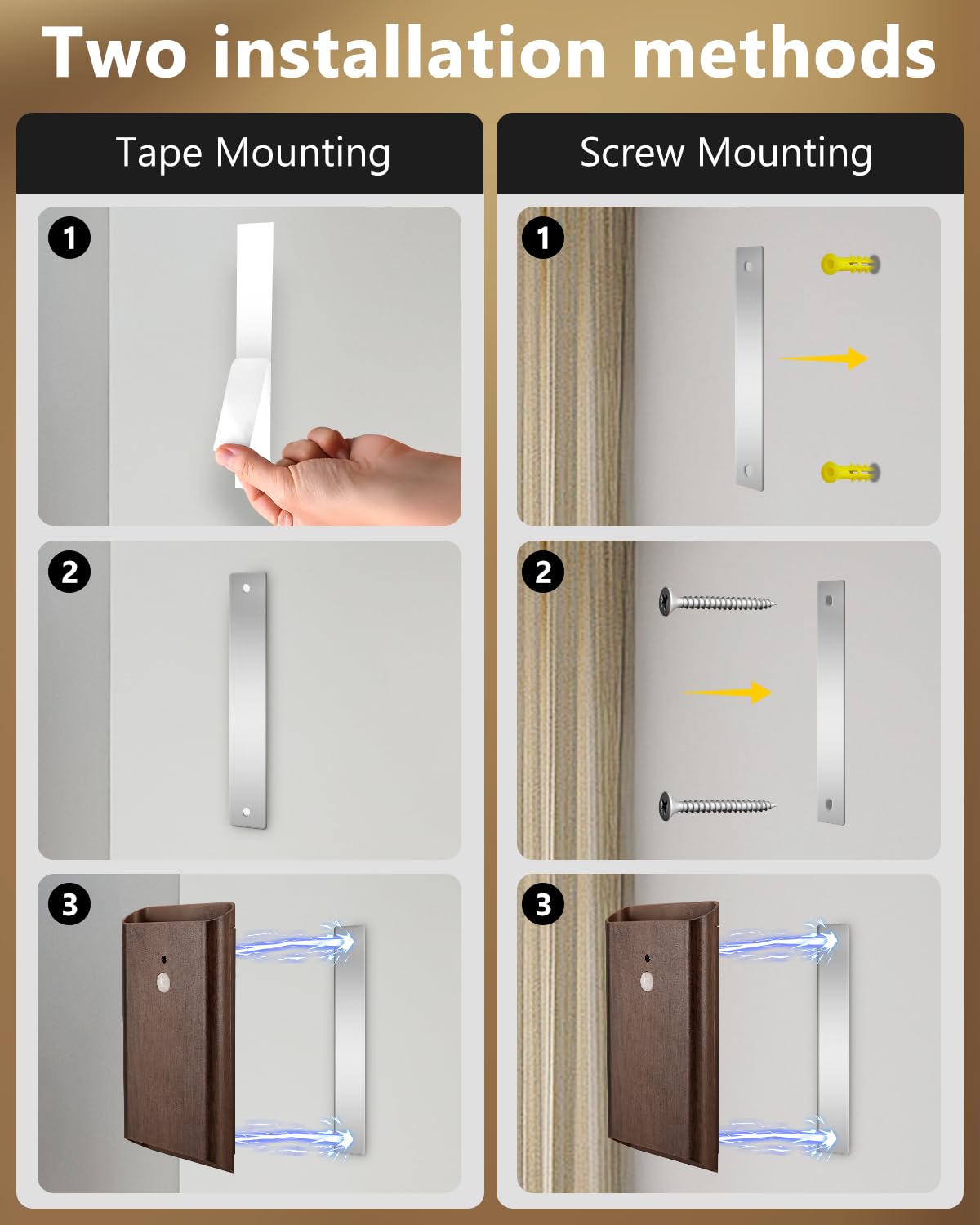 Rechargeable Motion Sensor Wall Sconce Set Of 2 - 5000Mah Wireless Battery Operated Wall Light Indoor  3 Colors Up/Down Lighting Magnetic Night Light With Remote Control For Bedroom  Hallway (Walnut)