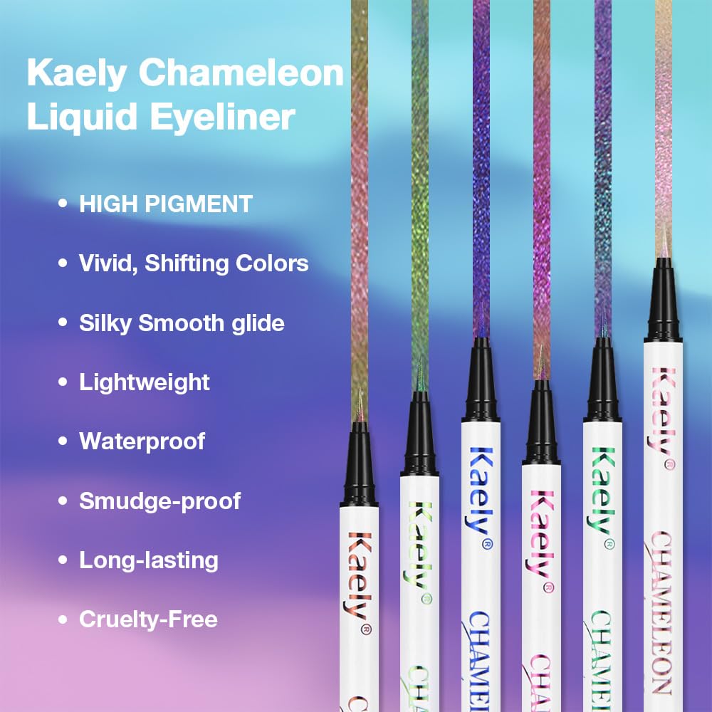 evpct Chameleon Duo Chrome Liquid Eyeliner, Teal Sapphire Blue Glitter Metallic Shimmer Liquid Eyeliner, Multichrome Color Shift