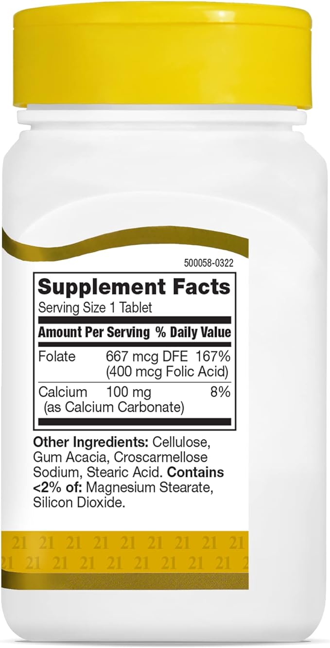 21st Century Folic Acid 400 mcg Tablets, 250 Count (Pack of 2)