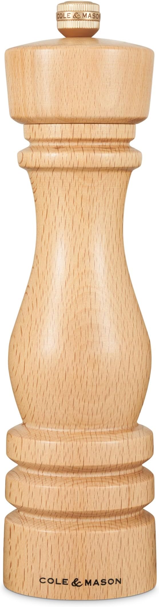 Cole & Mason London Refillable Spice Mill - Kitchen & Home Accessory - Table Black Pepper Grinder - Pepper Mill with Carbon Steel Mechanism - 8", Natural Beech