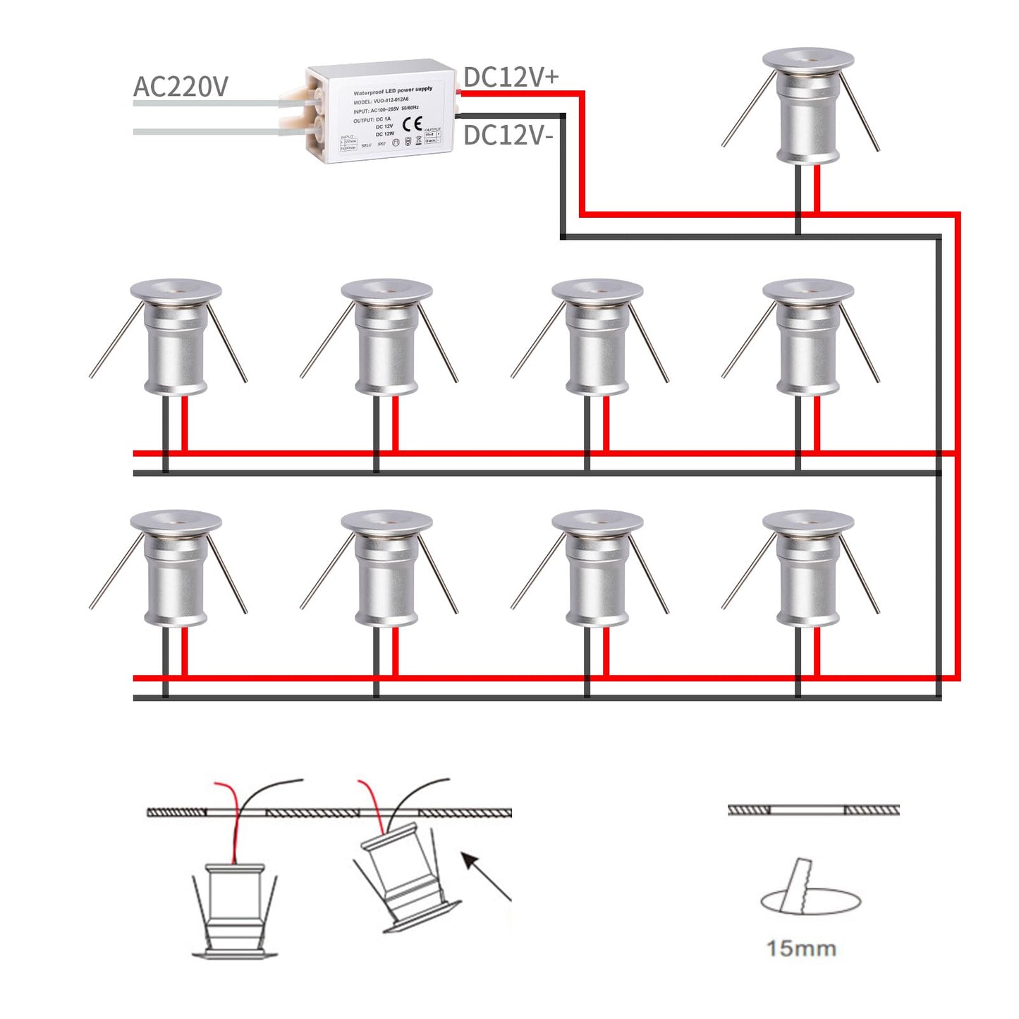 Hhtun Mini Downlight 1W 6000K Silver - 9 Pack Aluminum Indoor Lighting, Model Ht-902