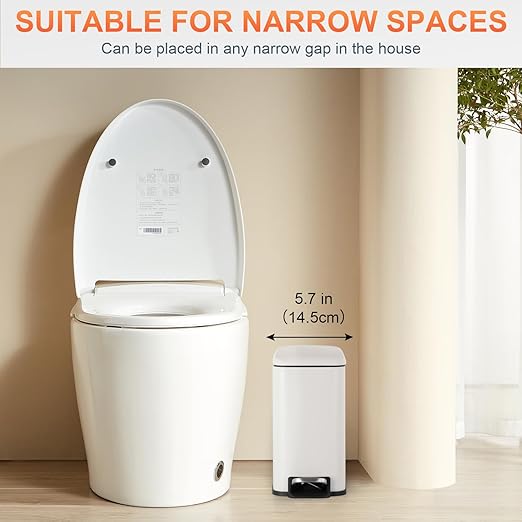 PayLessHere 1.3 Gallon Stainless Steel Slim Trash Can with Foot Pedal and Removable Inner Bucket for Bathroom, Kitchen, or Bedroom
