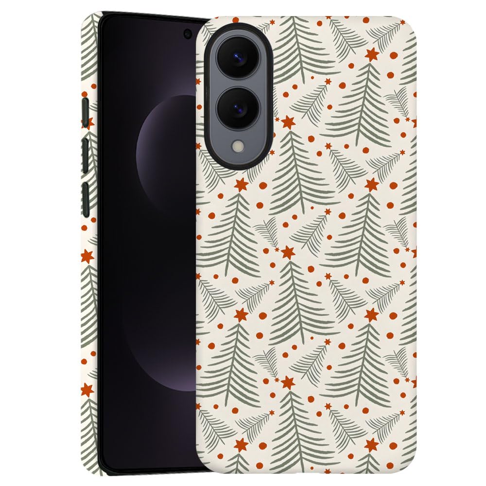 TnXee Case for Samsung Galaxy S25 Edge,Christmas Green Red Tree Star Pattern Phone Case Drop Resistant Frosted 2 in 1 Solid Dual