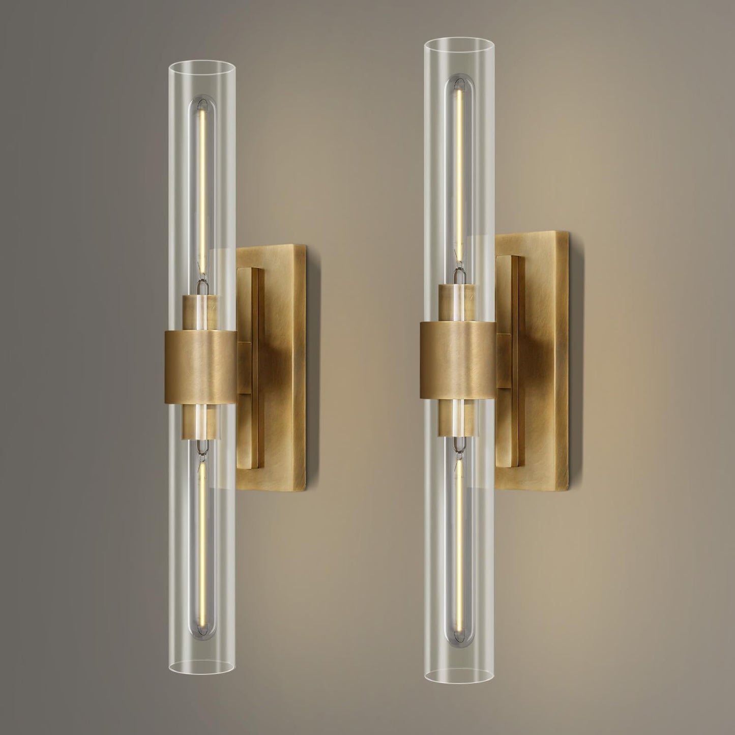 Yuexpand Gold Wall Sconces Set Of Two  Brass 22.8 Sconces Wall Lighting Bathroom Vanity Lights With Clear Glass Shade For Mirror  Living Room  Bedroom  Hallway  Fireplace  Staircase(Including Bulb)