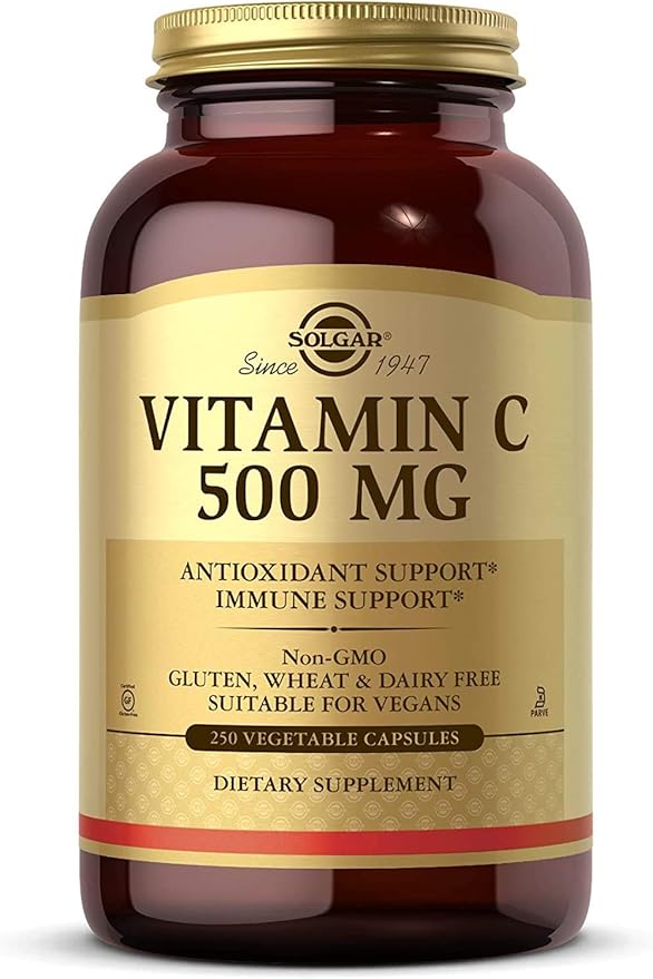 Solgar Vitamin C 500 mg, 250 Vegetable Capsules - Antioxidant & Immune Support - Overall Health - Supports Healthy Skin & Joints - Non-GMO, Vegan, Gluten Free, Kosher - 250 Servings