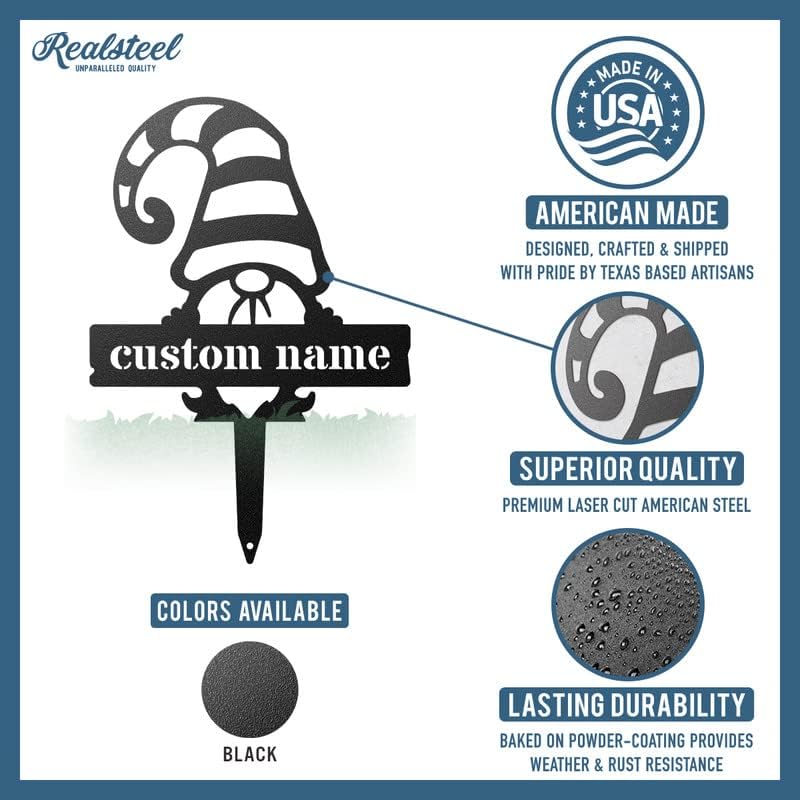 RealSteel Customizable Gnome Seed & Plant Markers – Durable Metal Garden Stakes for Herbs, Fruits & Vegetables – Weatherproof Tags for Farmhouse & Greenhouse Décor (Type 3, Large)