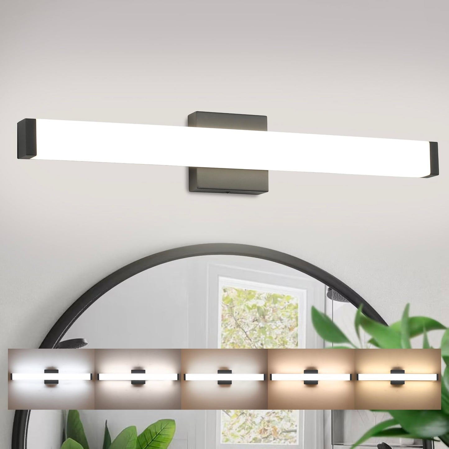 YHTlaeh Bathroom Vanity Light LED 24 inch 14W 4000K Matte Black Square Wall Fixture Model 7610