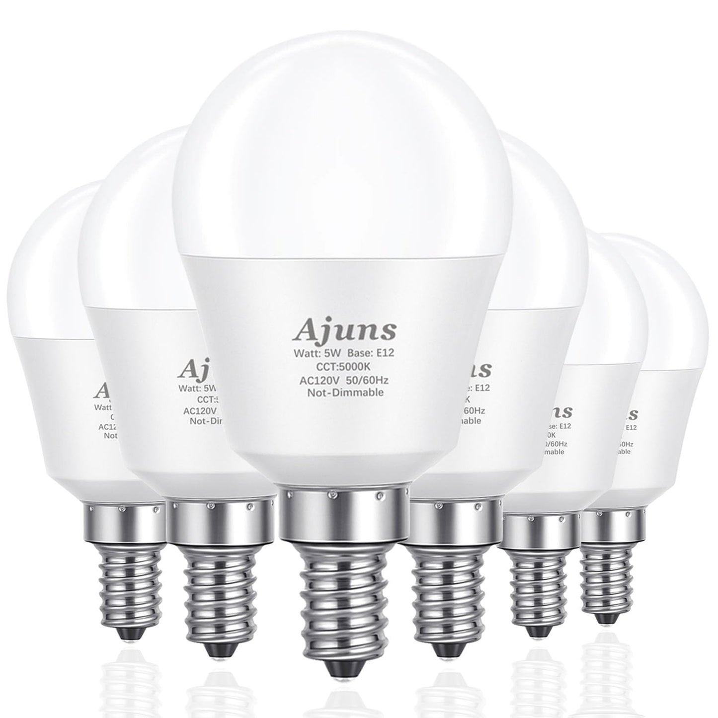 Ajuns E12 LED Bulbs, Daylight 5000K, 40W Equivalent, 450 Lumen, 6 Pack, Plastic, Non-Dimmable, A15 Model