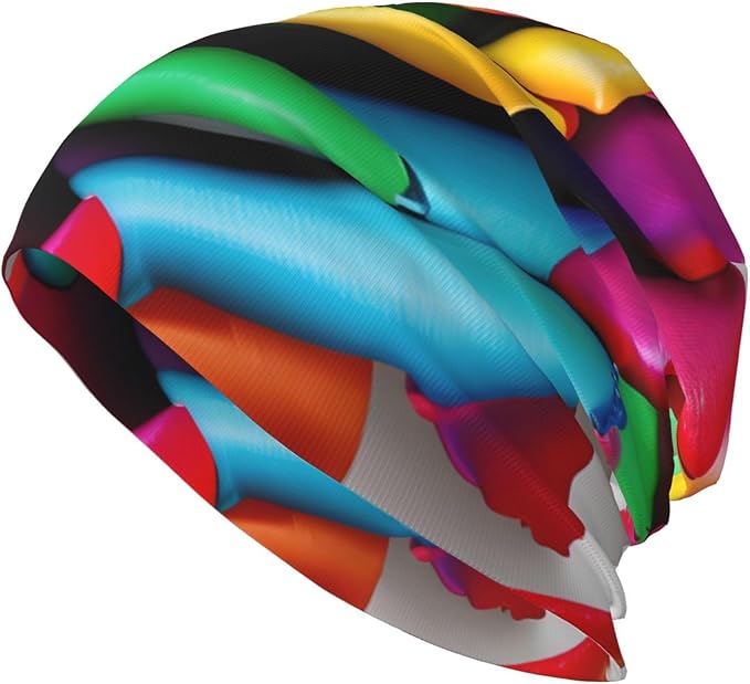 Rainbow Rose Flower Print Beanie Hat for Men and Women Stretchy Slouchy Winter Warm Cap Headwear Accessory