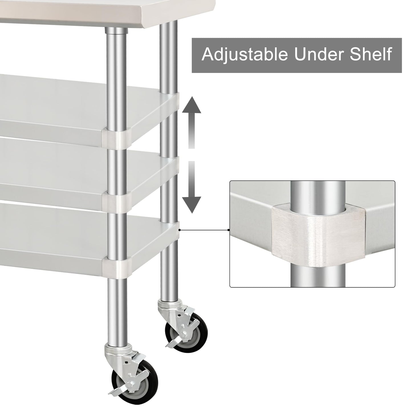 HARDURA Stainless Steel Table with Wheels 24 x 36 Inches Kitchen Prep Table Heavy Duty Stainless Steel Workbench with Aluminium Corner Undershelf NSF 304 Metel Table for Commercial Restaurant
