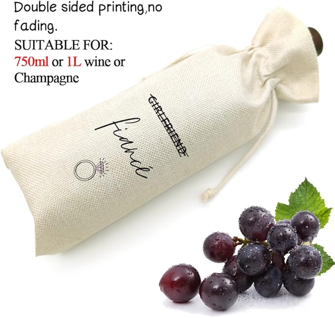 Girlfriend Fiancé, Best Friend Engagement Gift, Engagement Wine Bag, Funny Wine Bag, Bridal Shower Gfit - Linen Drawstring Wine Bags(5SW112)