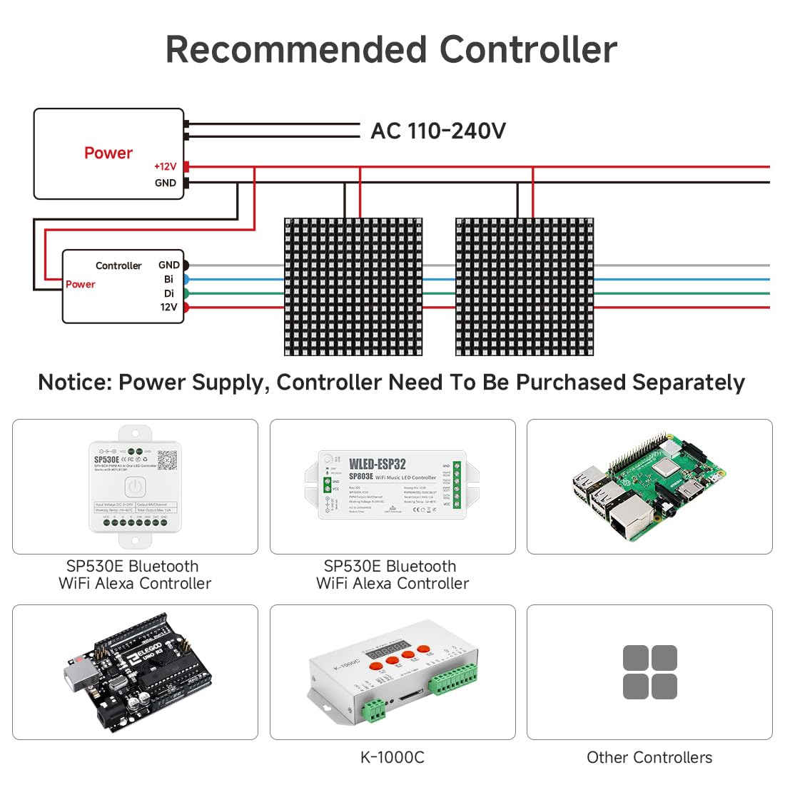 Btf-Lighting Dc12V 4Pin Ws2815(Upgraded Ws2812B) Dual Signal Ic Rgb 5050Smd Individually Addressable 8X8 64 Pixels Led Matrix Flexible Fpcb Full Color Display Light Ip30(No Adapter Or Controller)