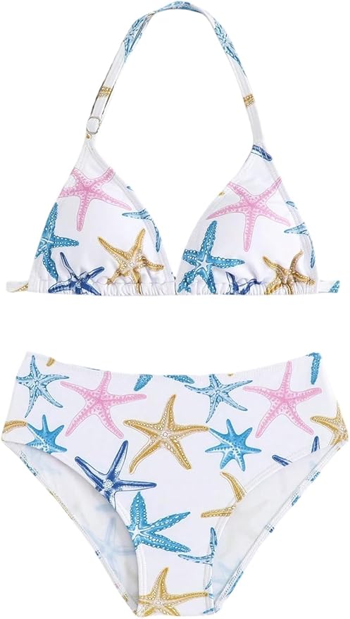 Verdusa Girl's 2 Piece Cute Bathing Suits Halter Backless Bikini Set Girls Swimsuits Triangle Bikinis