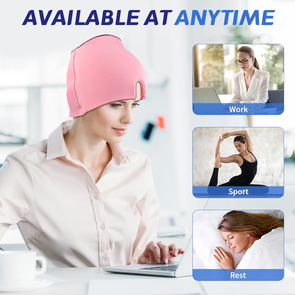2Pcs Migraine Relief Cap, Soothing Headache Ice Face Mask Products, Hot and Cold Therapy, Migraine Headache Relief Cap for Migraine, Sinus, Puffy Eyes, Tension, Stress and Hangover (2Pink)