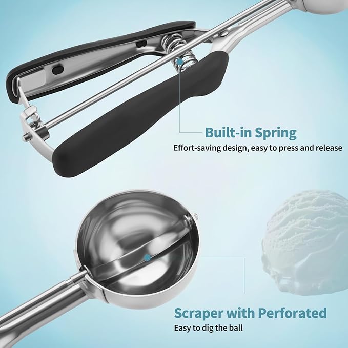 Cookie Scoops for Baking Set of 3, 18/8 Stainless Steel Ice Cream Scoop, 1 Tbsp/2 Tbsp/3 Tbsp Cookie Dough Scoop, Red/Black/Burgundy Non-slip Grip, for Cookie Cupcake Muffin Ice Cream