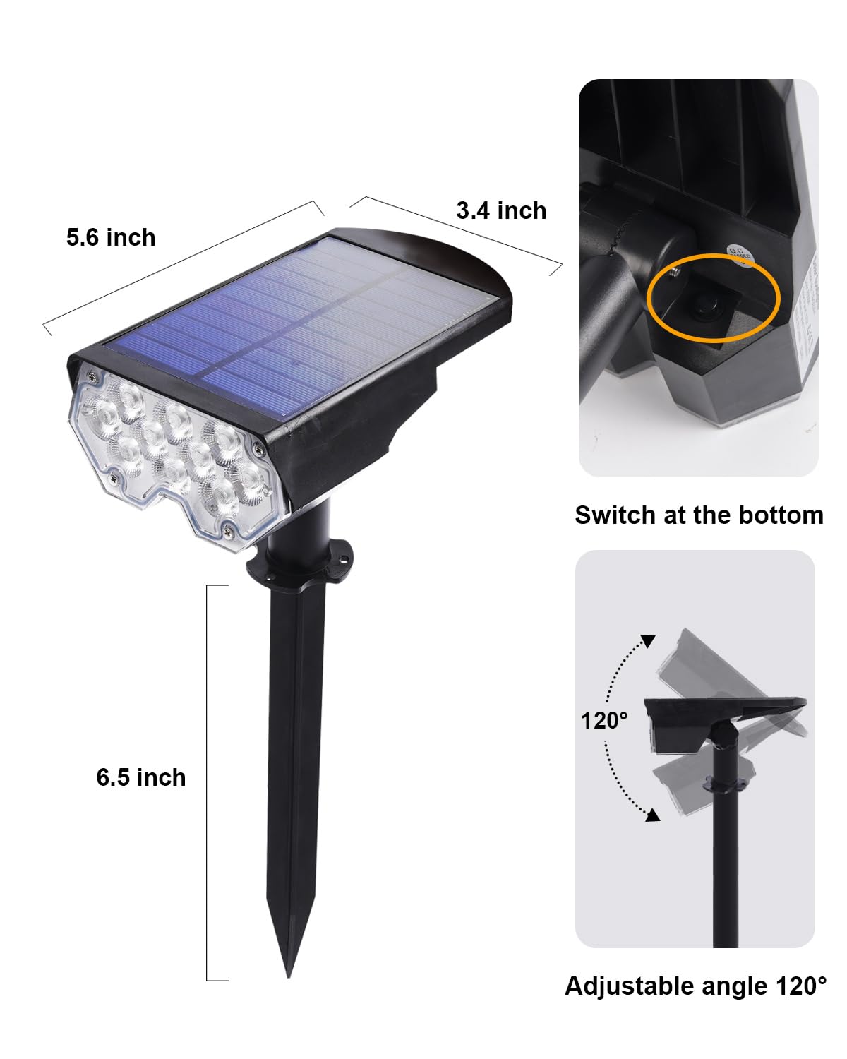 6 Pack Solar Powered Outdoor Spot Lights Outside Waterproof 20 LEDs Landscape Spotlights Dusk to Dawn for House Yard Tree, Plants, Walls, Path, Garden, Statues, Superior Accent Lamp Cool White