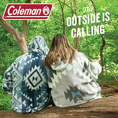 Coleman Oversized Wearable Sherpa and Micro-Mink Blanket Hoodie, Grey - One Size Fits Most