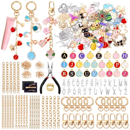 Wurosi 325Pcs Charms Lip Gloss Keychain Making Kit, Including 20 Keychain Clips 25 Extender Chain 118 Charms Jewelry Plie...