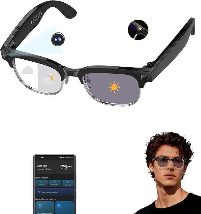 MNVOEQ Smart Glasses with Camera 4K, Video Recording.Bluetooth for Men & Women -Hands-Free Recording Glasses with Audio, A...