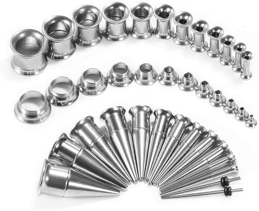 TBOSEN 36PCS Ear Gauge Stretching Kit Stainless Steel Double Flare Alloy Tapers 3 In 1 Plugs Set Eyelet 14G-00G