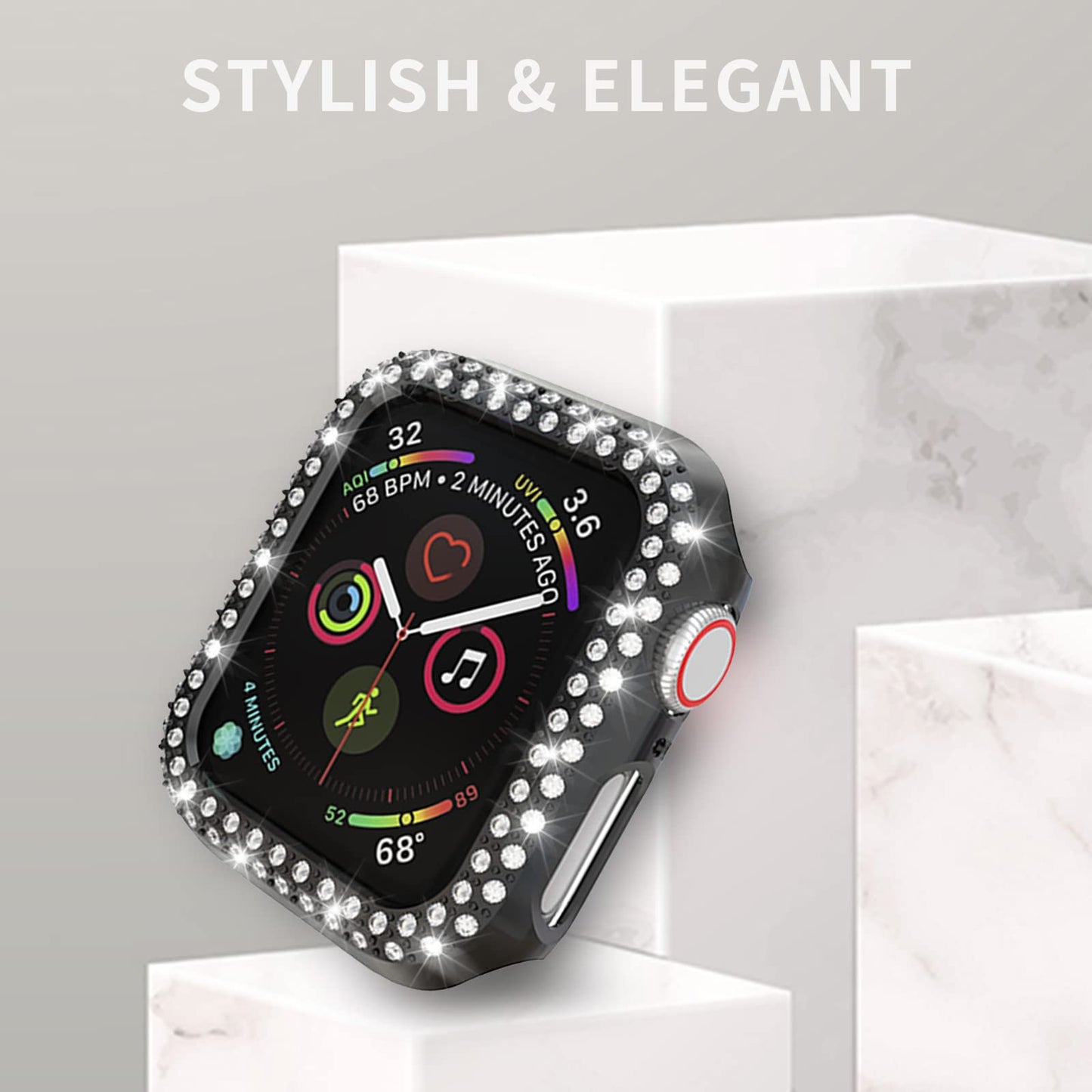 5Pack Protector Case Compatible With Apple Watch Se Series 6 5 4 40Mm Cover, Double Row Bling Crystal Diamonds Protective Cover
