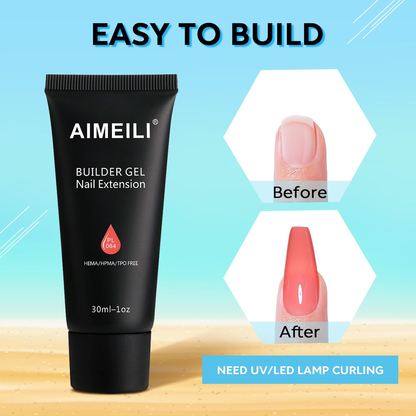 AIMEILI Poly Nail Enhancement Gel Builder - DIY Salon Nail Art at Home - Hema Free - 064