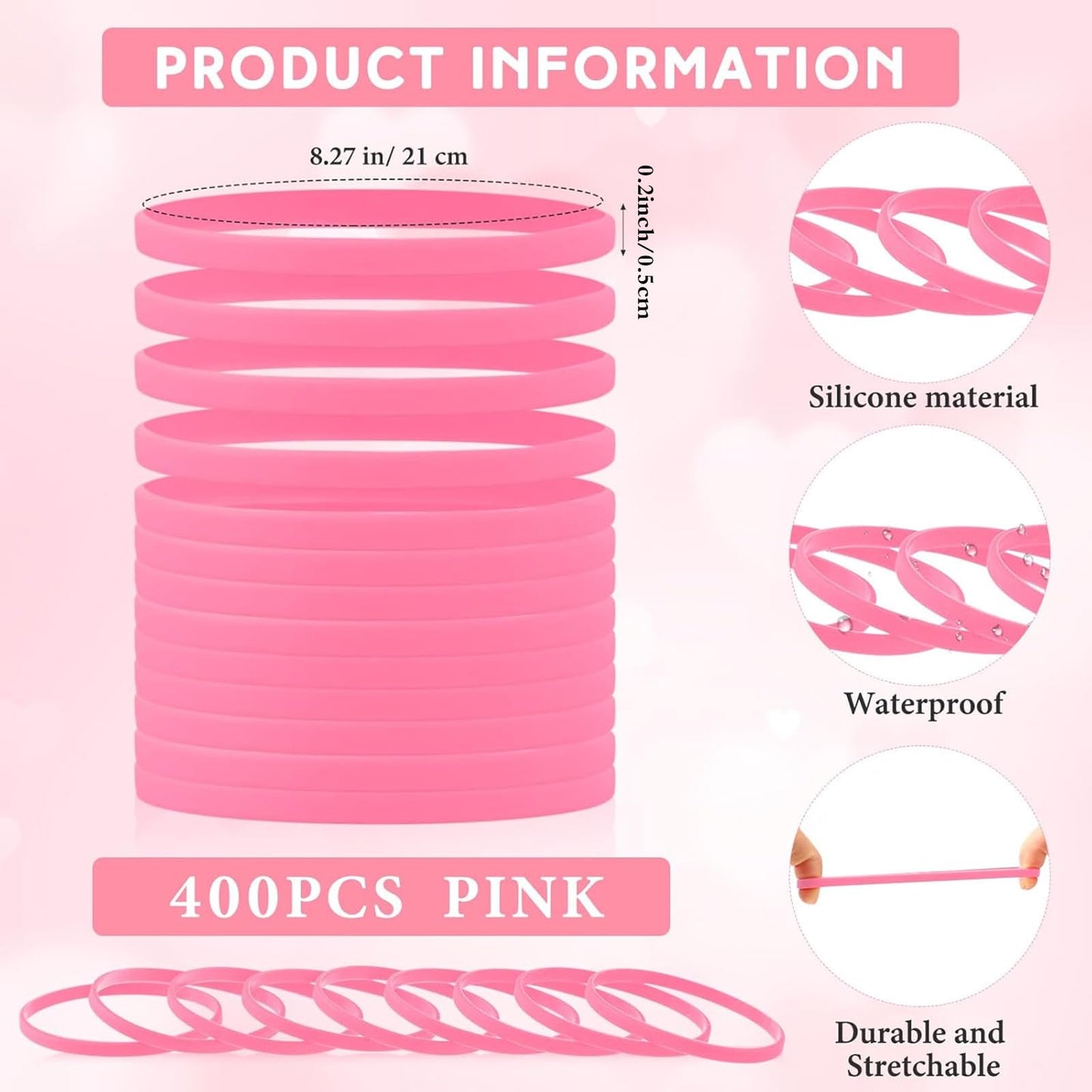 Liliful 400 Pcs Silicone Wristbands Solid Color Silicone Bracelets Blank Rubber Sports Rubber Wristbands Bracelets Stretch Bands