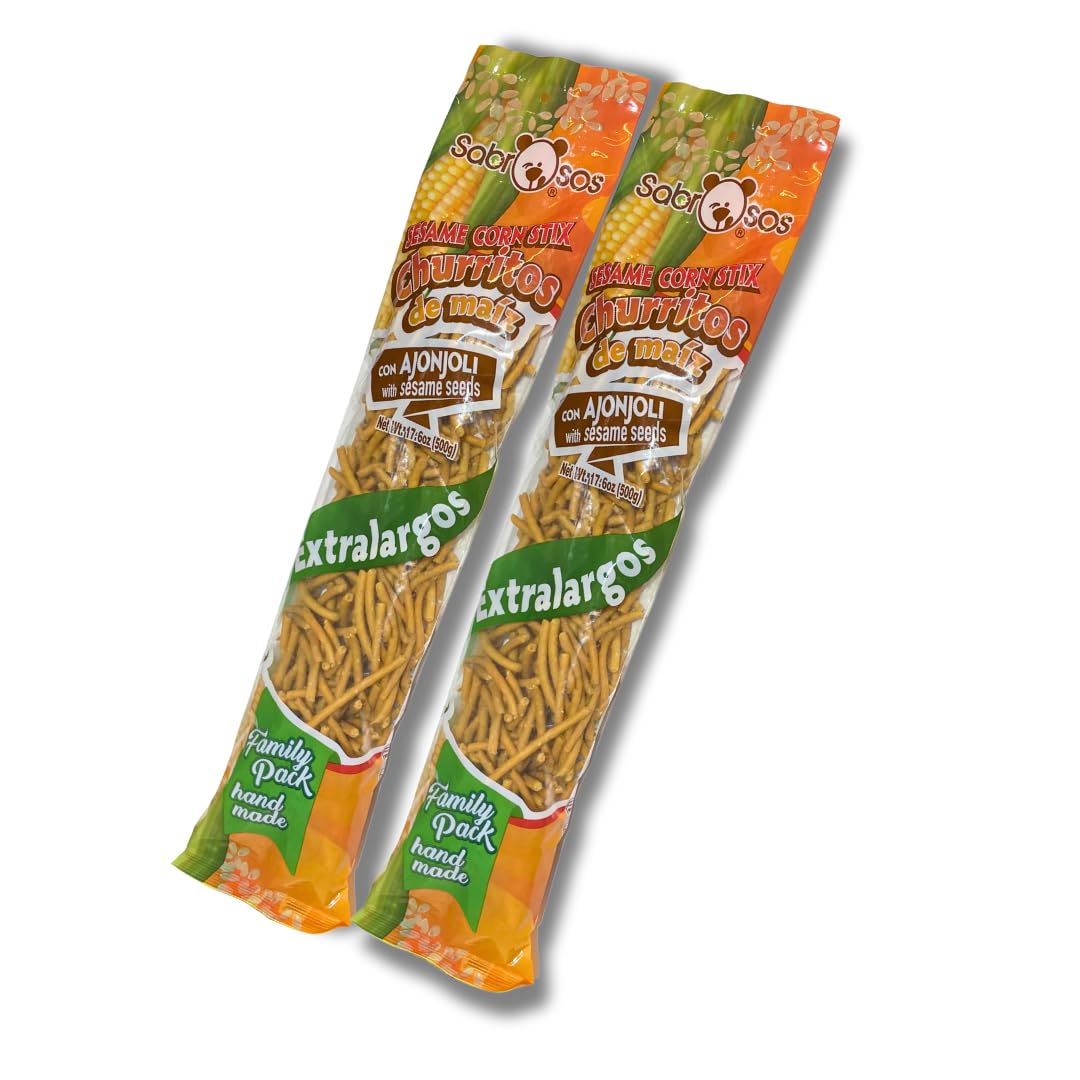 Sabrosos Brand Sesame Corn Sticks - Churritos de Maiz con Ajonjoli - Family Pack (2 x 500g) (2 X 17.6 oz) by Sabrosos Churritos