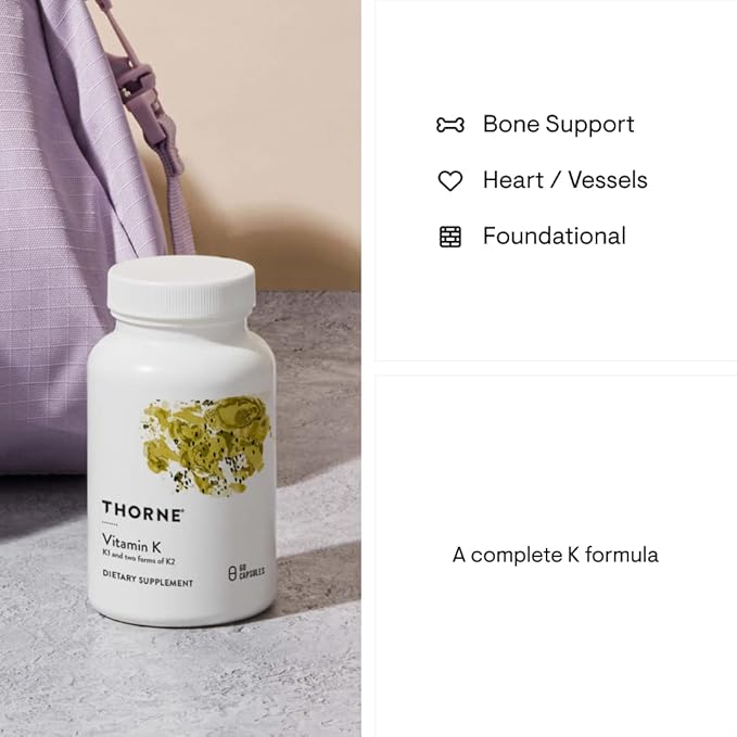 THORNE Vitamin K (Formerly 3-K Complete) - Vitamins K1 and K2 (as MK-4 and MK-7) - Supports Strong Bones* - 60 Capsules