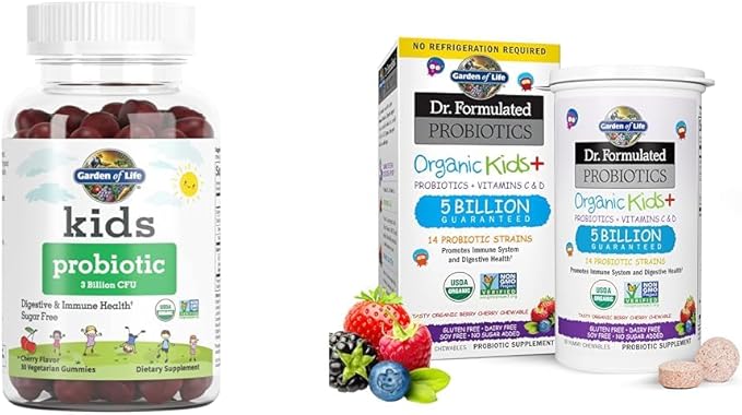 Garden of Life Kids Probiotics Gummies, Chewables - 3 Billion CFU, 5 Billion CFU, Sugar Free, Organic, Immune & Digestive Health