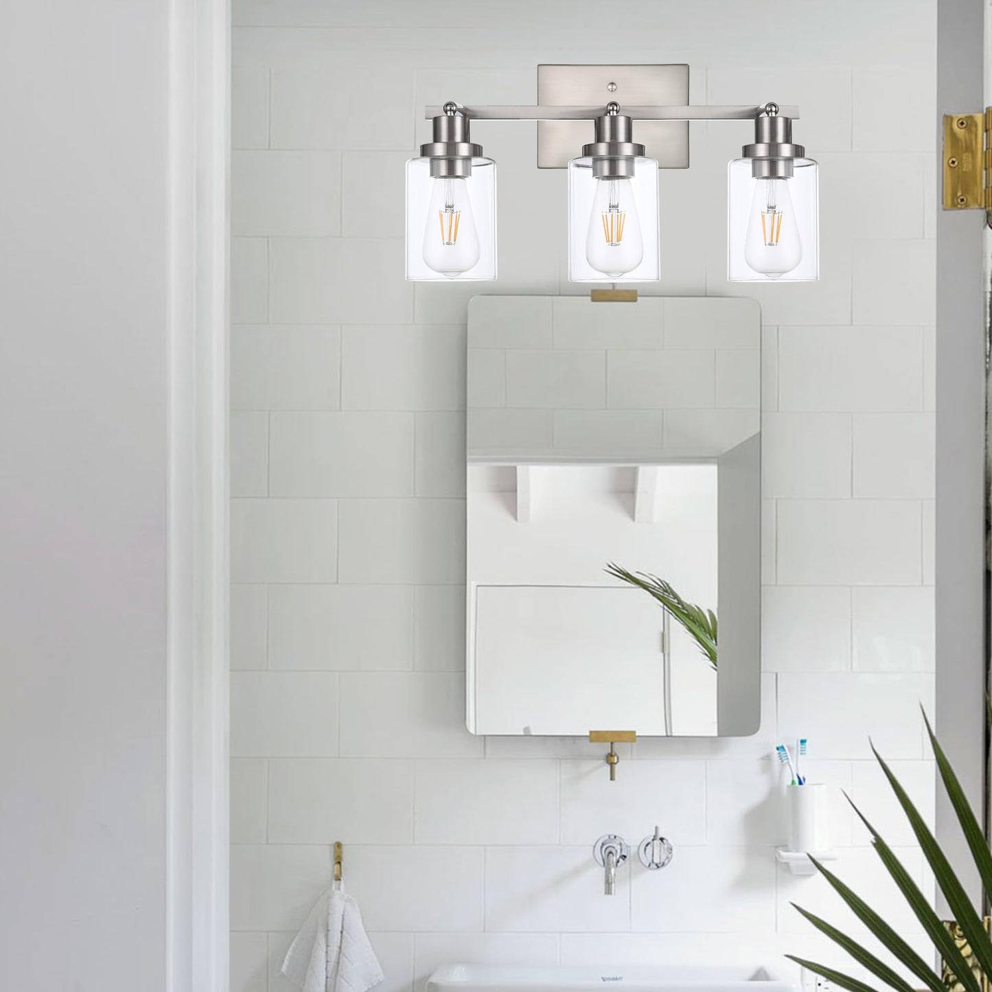 Wanluce 3 Light Track Lighting Kit Brushed Nickel Kitchen Track Lighting Fixtures Ceiling Mount Bathroom Vanity Wall Scones Light Fixture With Clear Glass  Rotatable Spotlight For Kitchen Shop Hallway