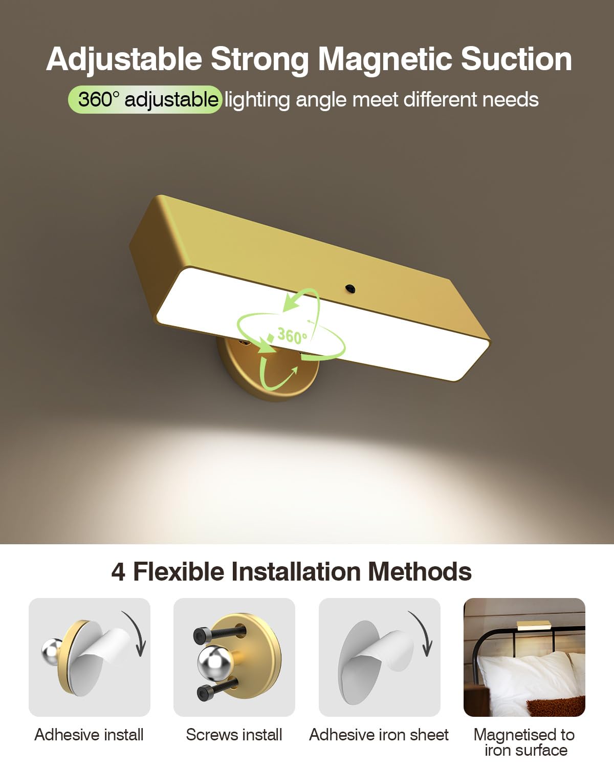Battery Powered Wall Sconce Lights Set Of Two: Gold Rechargeable Wall Lights With Remote  Wireless Led Wall Mounted Lights  360?Rotation Magnetic Cordless Scone Lighting For Bedroom Living Room