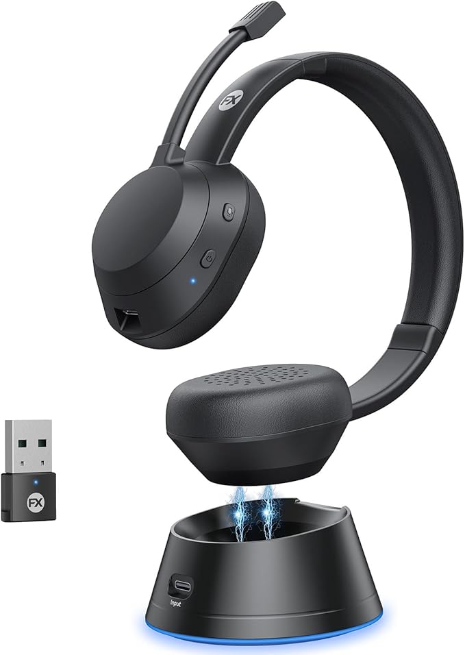 FXWONTY Wireless Headset, Bluetooth Headphones with Mic(AI Noise Cancelling), 65 Hrs Working Time with USB Dongle, Wireles...