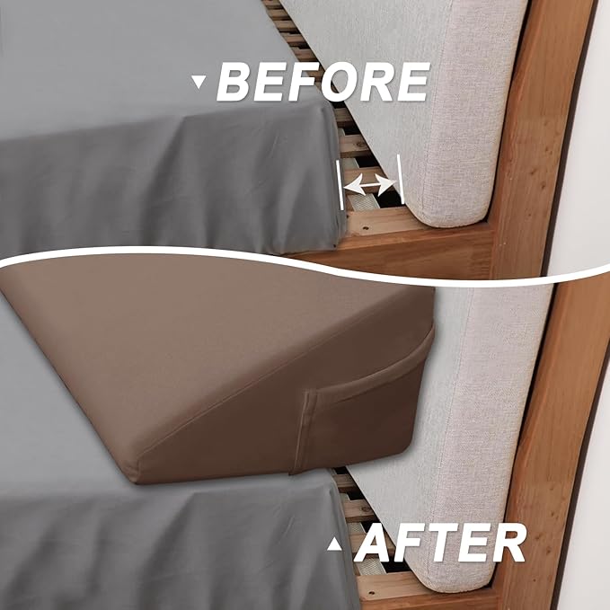 WdFour Bed Wedge Pillow, Wall and Mattress Gap Filler. Incline, Slanted Sweat-Proof Pillow for Neck and Back Pain Relief Anti-snoring for Comfortable Sleeping.(Chocolate, California King(72Wx10Dx6H))