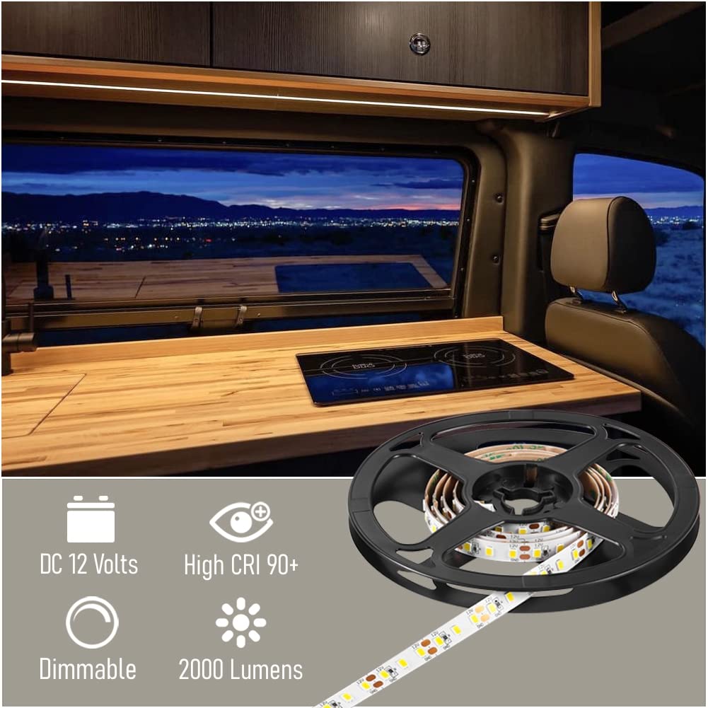 Obeaming Rv Flexible Led Strip Light 12V Dimmable Tape Light 16.4 Ft 600 Leds Width 5/16?For Camper Van Motorhome Truck Trailer Interior Lighting  2000 Lumen Cri 90+ Indoor Only (4000K)