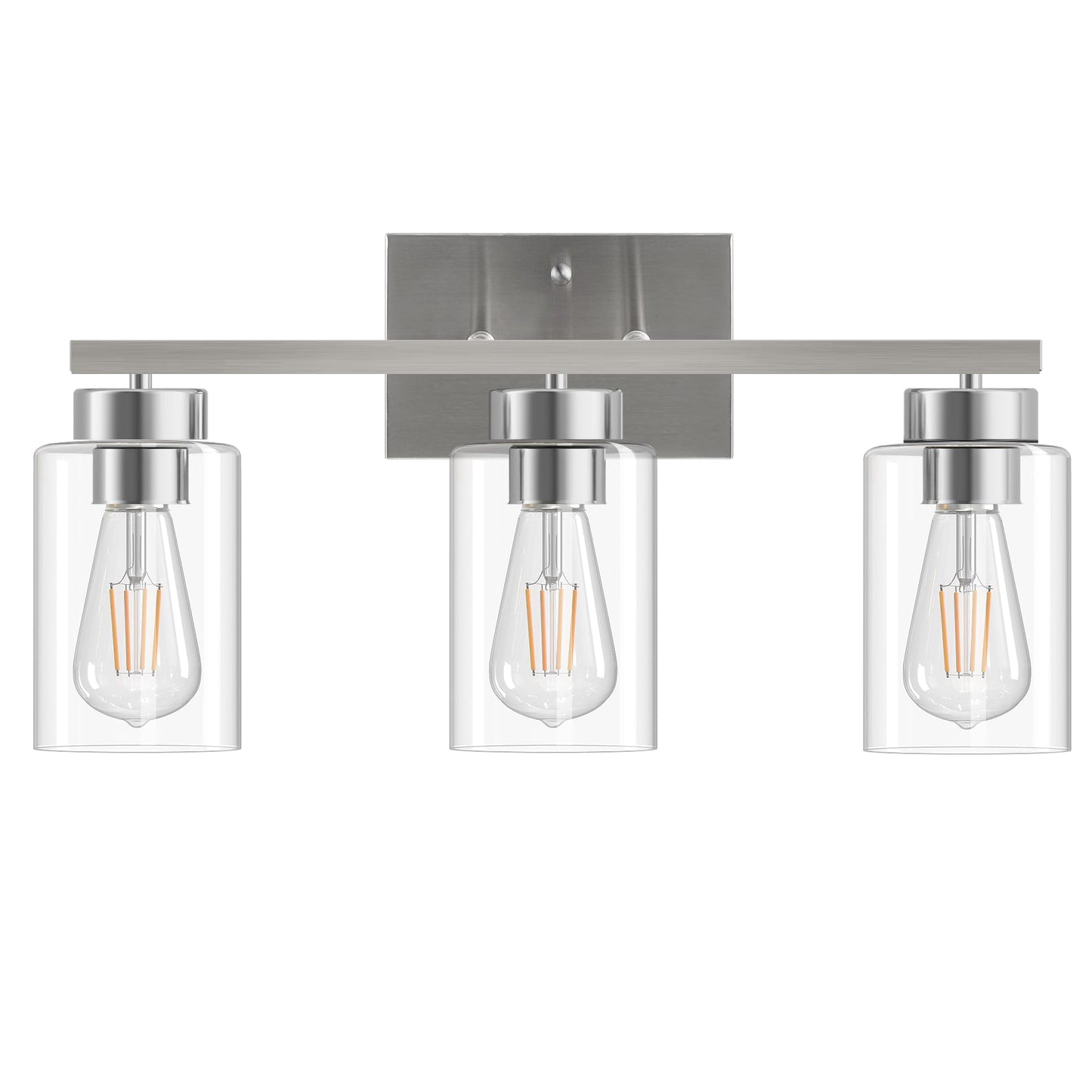 Partphoner 3-Light Bathroom Light Fixtures  Brushed Nickel Vanity Light With Clear Glass Shade  Modern Wall Sconce For Mirror Bedroom Living Room Hallway Lighting